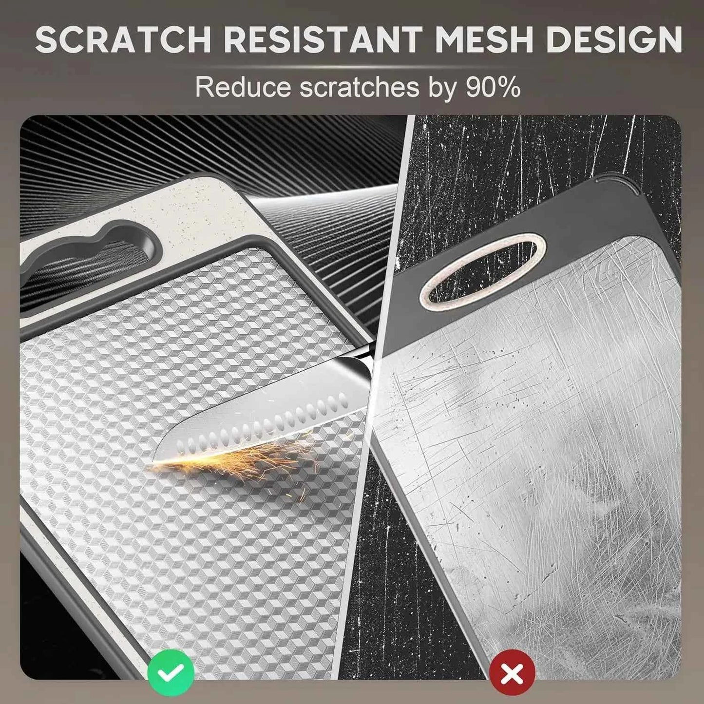 1pcs Stainless Steel Cutting Board Double Sided Chopping Board for Kitchen Scratch Resistant Anti-Slip Silicone Edges