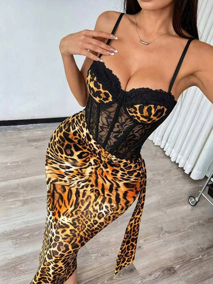 Women's Lace Bustier Maxi Dress Built-in Bra Underwire Corset Bodycon
