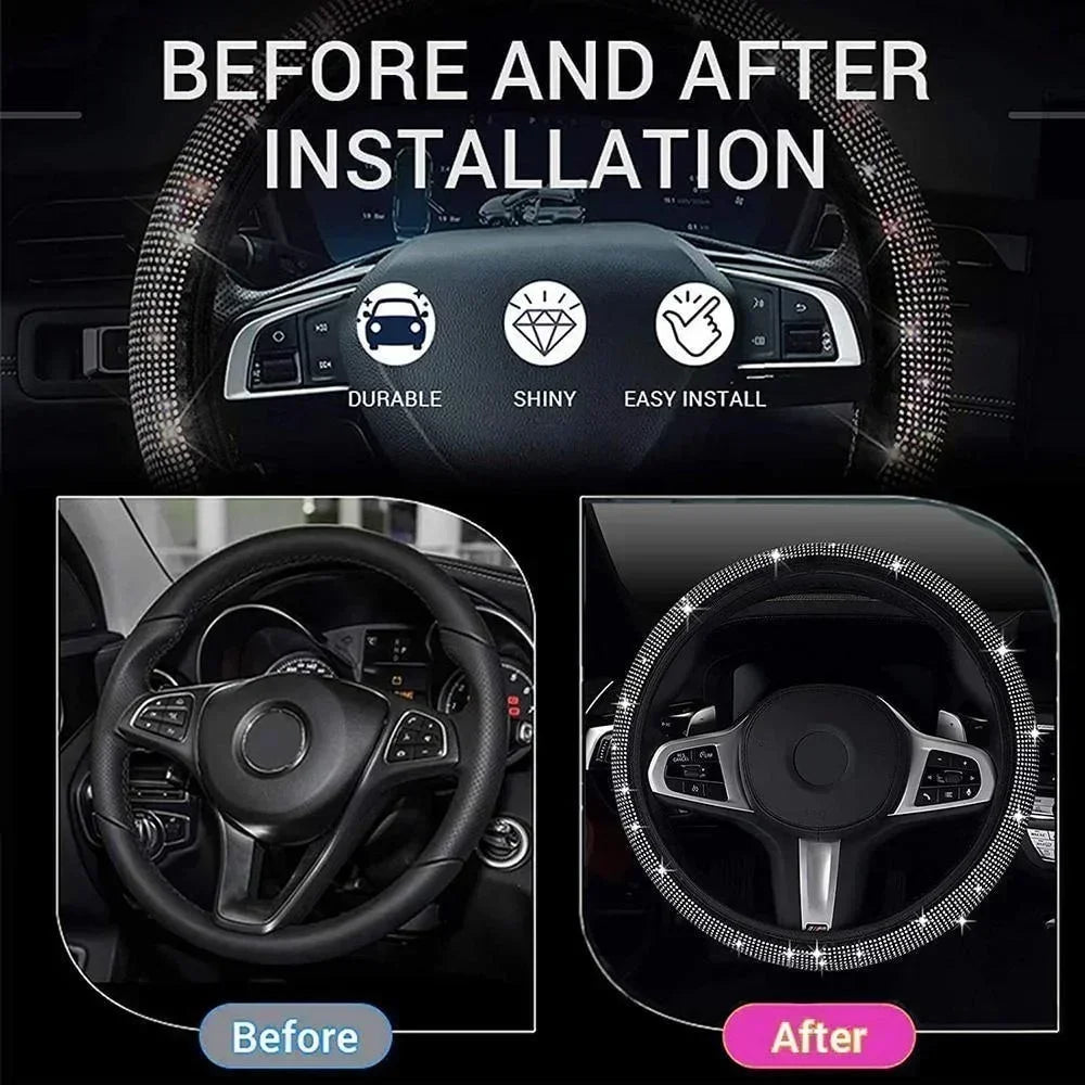 37/38cm Car Steering Wheel Cover Universal Bling Diamond Rhinestones Elasticity Interior Car Accessories