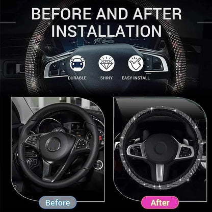 37/38cm Car Steering Wheel Cover Universal Bling Diamond Rhinestones Elasticity Interior Car Accessories