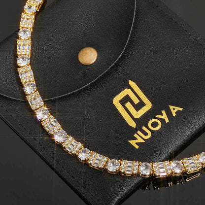 Iced Diamond Tennis Chain Silver Plated Brass Bling Circle Square Cubic Zirconia Necklace