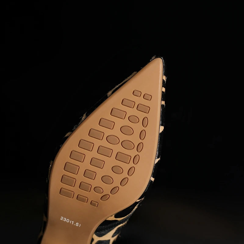 Women's New Genuine Leather Leopard Print Pointed Gold-Plated Heel