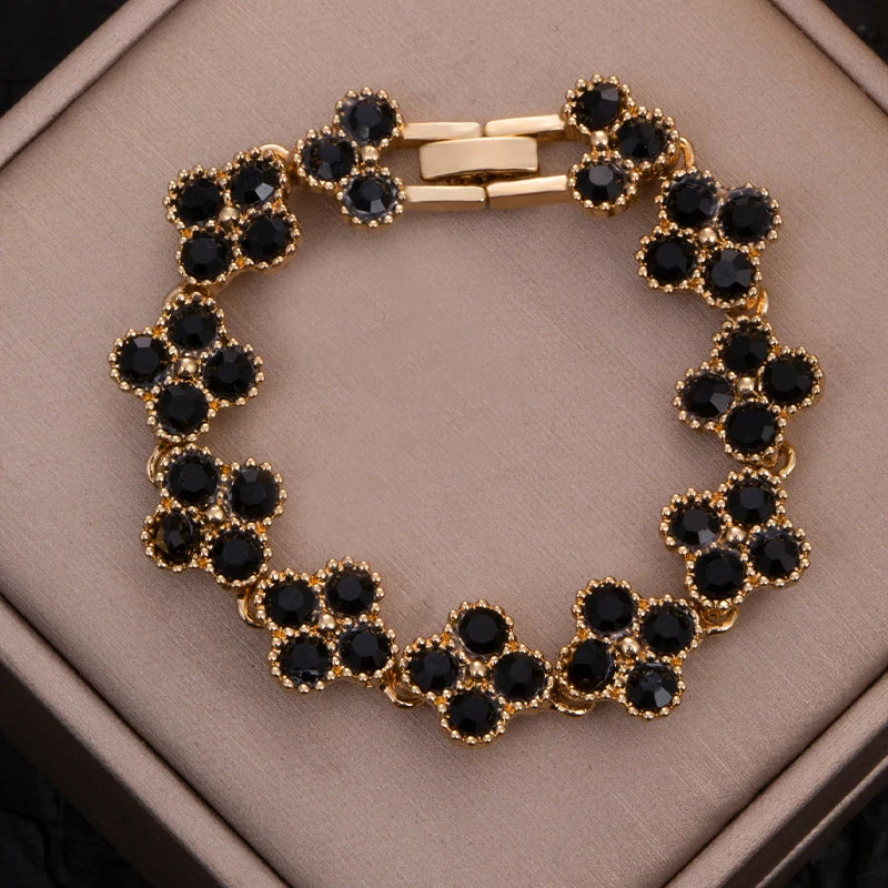 CDD New Sparkling Rhinestone Four Leaf Clover Hand Bracelet for Women Girls Luxury Crystal Bangle Adjustable Wrist Jewelry Gifts Dabfavshop