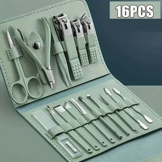 16pcs Professional Nail Clippers and Cuticle Nippers Set with Travel Case