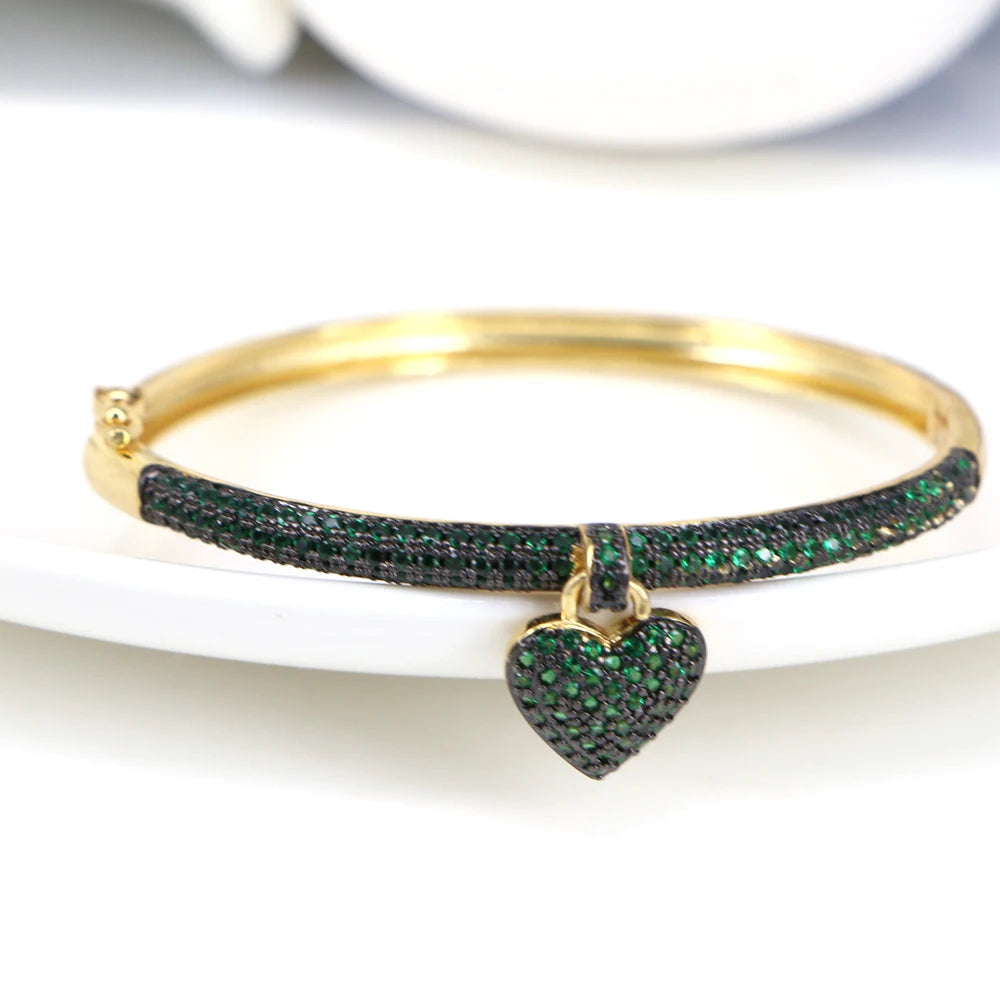 New Fashion Elegant Gold Color Heart Pendant Bangle Jewelry Crystal Zircon Bracelets Lover Romantic Wedding Gift Wholesale
