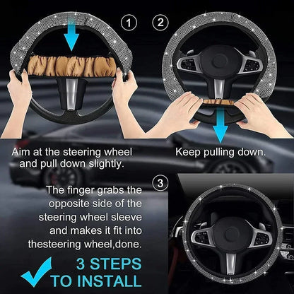 37/38cm Car Steering Wheel Cover Universal Bling Diamond Rhinestones Elasticity Interior Car Accessories