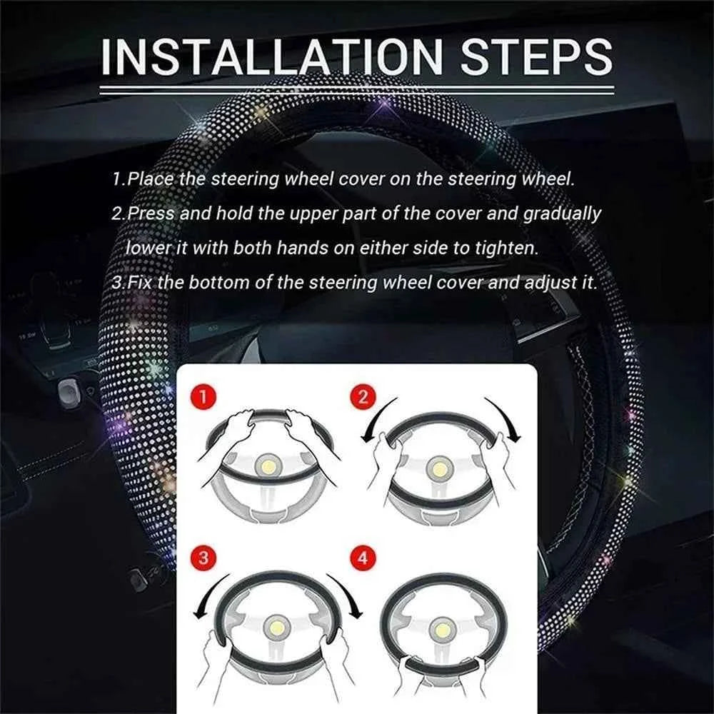 37/38cm Car Steering Wheel Cover Universal Bling Diamond Rhinestones Elasticity Interior Car Accessories