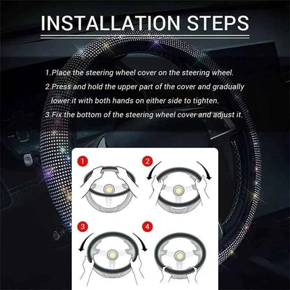 37/38cm Car Steering Wheel Cover Universal Bling Diamond Rhinestones Elasticity Interior Car Accessories