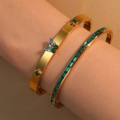 Stainless Steel Green Crystal Gold Color Bracelet