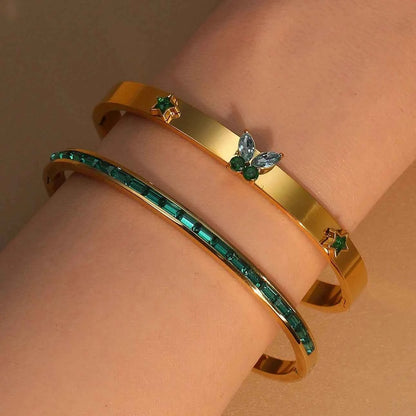 Stainless Steel Green Crystal Gold Color Bracelet
