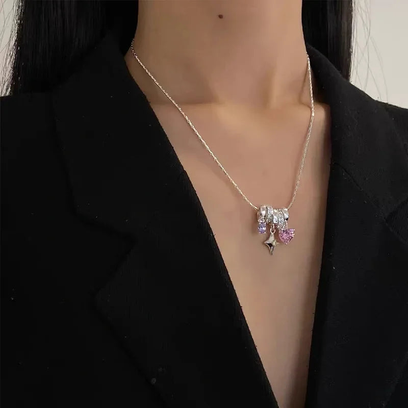 Punk Sweet and Cool Crystal Heart Pendant Necklace for Women