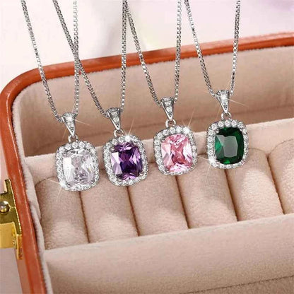 Cubic Zirconia Pendant Necklace White/Green/Purple/Pink Colors