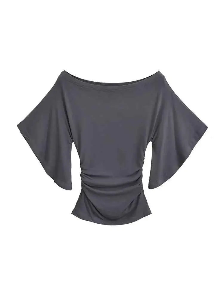 Slim Fit Top with Bat Sleeves Off-Shoulder T-Shirt