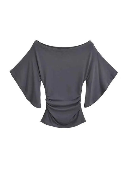 Slim Fit Top with Bat Sleeves Off-Shoulder T-Shirt