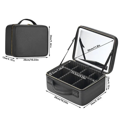 New LED Lighted Cosmetic Case With Mirror PU Leather Portable Travel Makeup Storage Bags Waterproof Travel Makeup Bag