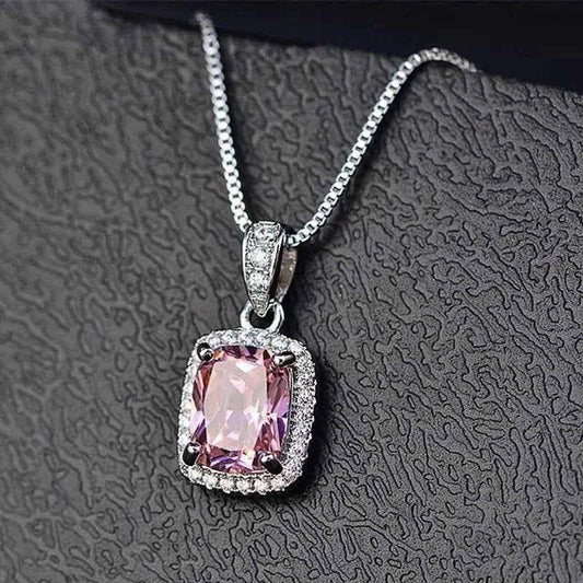 Cubic Zirconia Pendant Necklace White/Green/Purple/Pink Colors