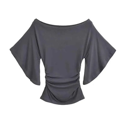 Slim Fit Top with Bat Sleeves Off-Shoulder T-Shirt