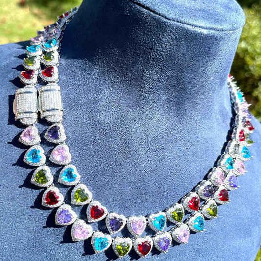 Bubble Letter Colorful Clustered Tennis Chains for Women Necklace Choker