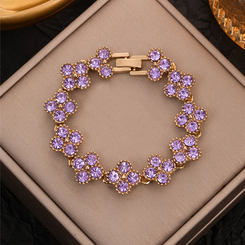 CDD New Sparkling Rhinestone Four Leaf Clover Hand Bracelet for Women Girls Luxury Crystal Bangle Adjustable Wrist Jewelry Gifts Dabfavshop