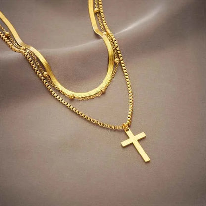Stainless Steel Gold Color Cross Pendant Necklace