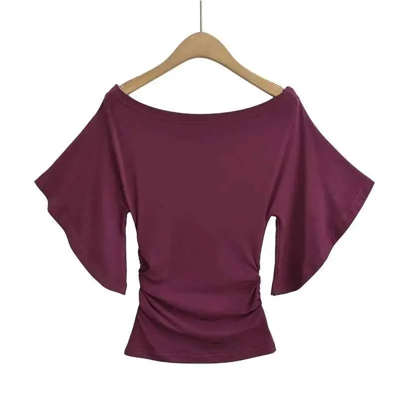 Slim Fit Top with Bat Sleeves Off-Shoulder T-Shirt