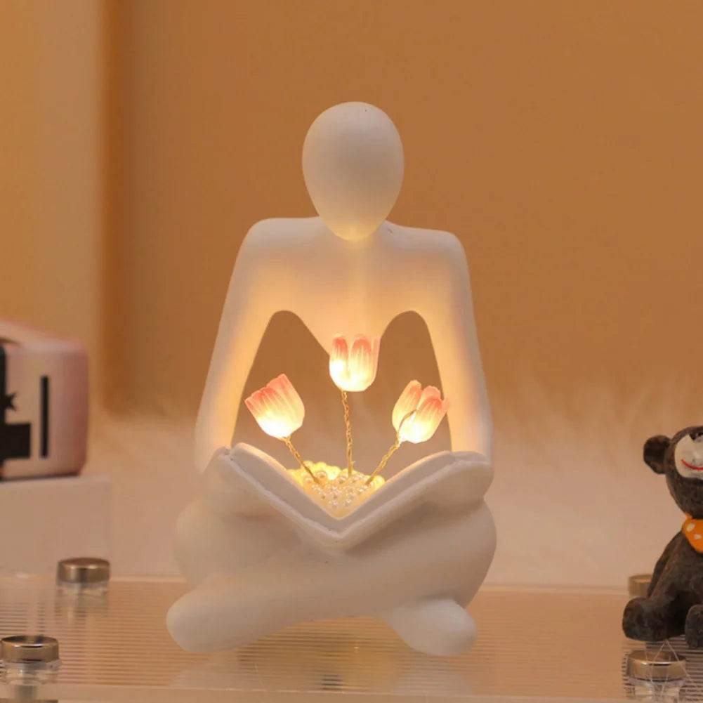 Desktop Thinker Sculpture Ornament Abstract Figure Tulip Book Lamp - Dabfavshop