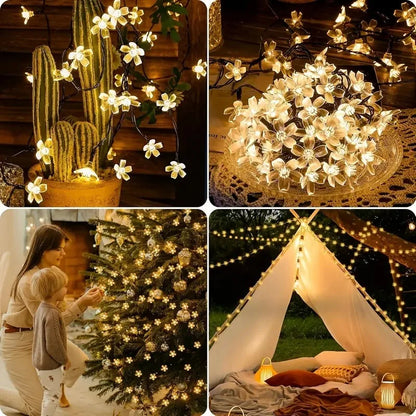 Cherry Blossom LED String Lights Outdoor Solar-Powered Flower Fairy Lights
