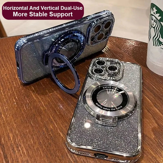 Glitter Diamond Luxury Plating Magsafe Stand Holder Soft Silicone Cover for iPhone Full Coverage Magnetic Case Dabfavshop