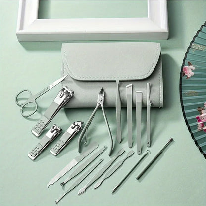 16pcs Professional Nail Clippers and Cuticle Nippers Set with Travel Case