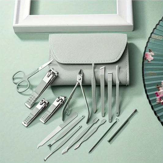 16pcs Professional Nail Clippers and Cuticle Nippers Set with Travel Case