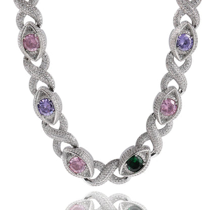 Iced Out Infinity Cuban Chain Necklace with Big CZ Eyes Pave Setting Cubic Zirconia for Women Men Dabfavshop