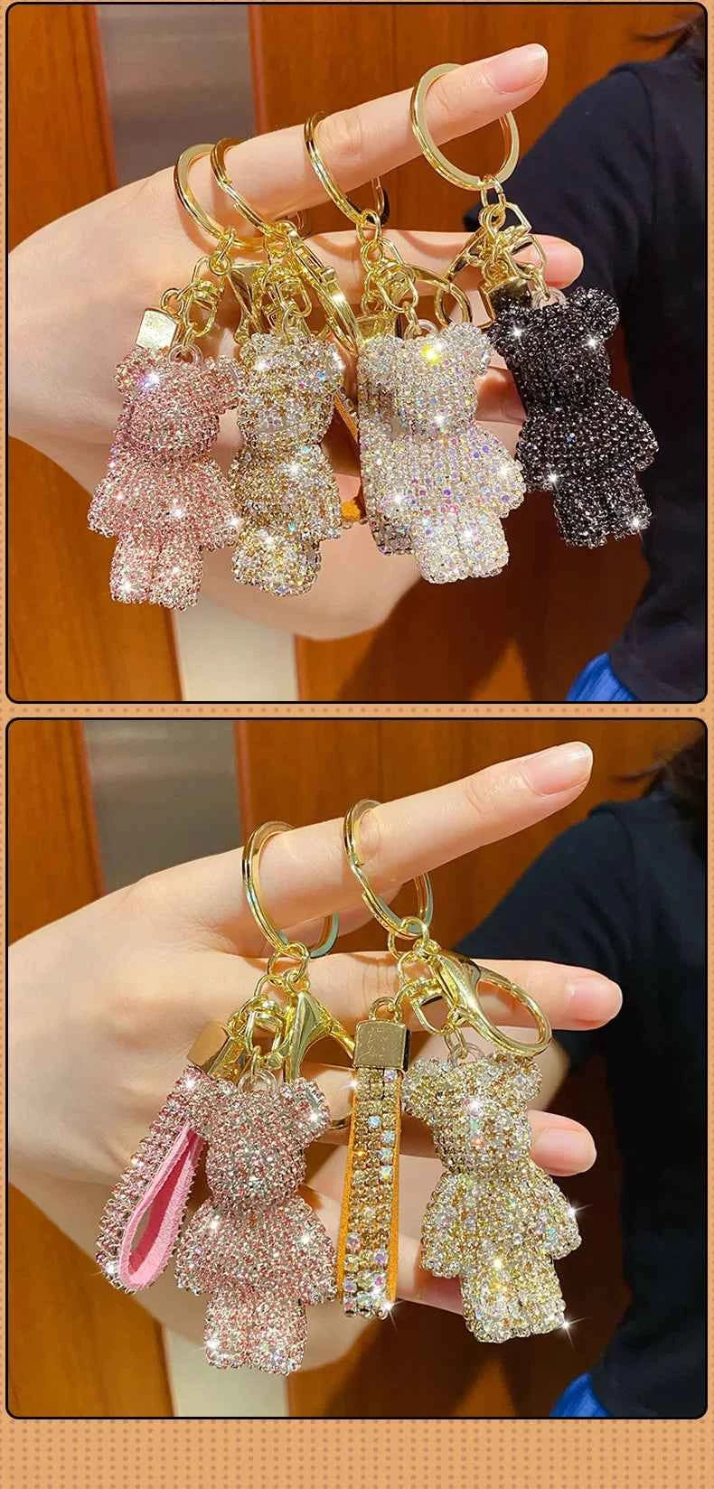 Cute Rhinestones Tassel Bear Keychain Couple Keychain Decoration Small Car Ring Student Bag Pendant Dabfavshop