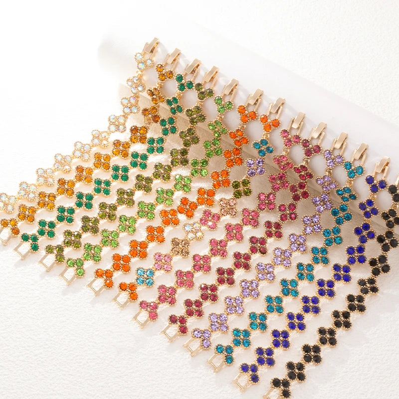 CDD New Sparkling Rhinestone Four Leaf Clover Hand Bracelet for Women Girls Luxury Crystal Bangle Adjustable Wrist Jewelry Gifts Dabfavshop