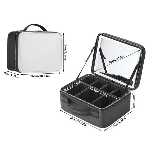 New LED Lighted Cosmetic Case With Mirror PU Leather Portable Travel Makeup Storage Bags Waterproof Travel Makeup Bag