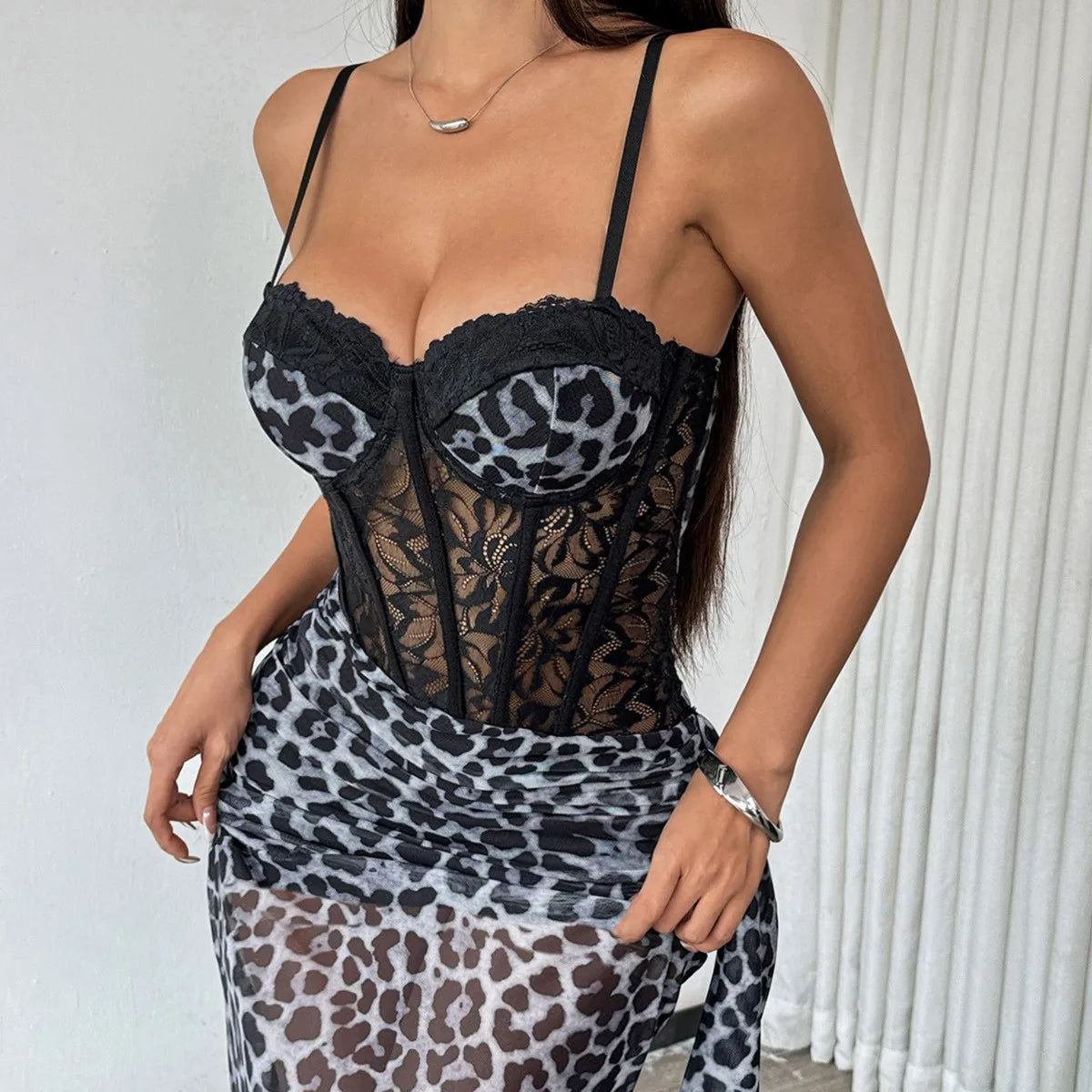 Women's Lace Bustier Maxi Dress Built-in Bra Underwire Corset Bodycon
