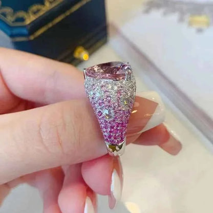 2025 Big Pink Crystal LOVE Heart Open Ring for Women 925 Sterling Silver Wedding Luxury Vintage Aesthetic Jewelry Accessories