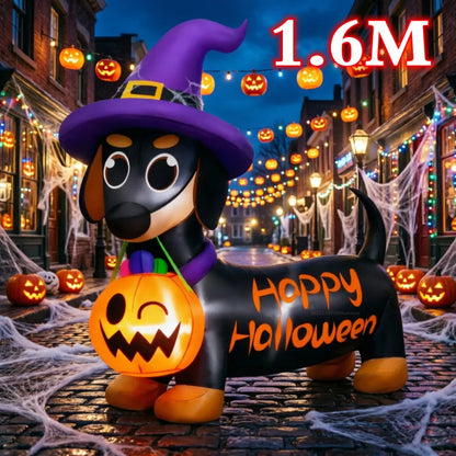 1.6M Inflatable Halloween Puppy Pumpkin Ornament Built-in LED for Outdoor