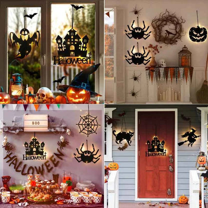Halloween Hanging 10LED Castle Witch Ghost Spider Web Luminous Charm Indoor Outdoor Party Horror Props Decoration