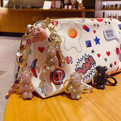 Cute Rhinestones Tassel Bear Keychain Couple Keychain Decoration Small Car Ring Student Bag Pendant Dabfavshop