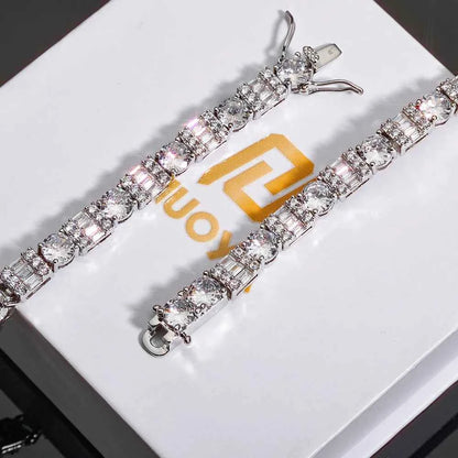 Iced Diamond Tennis Chain Silver Plated Brass Bling Circle Square Cubic Zirconia Necklace