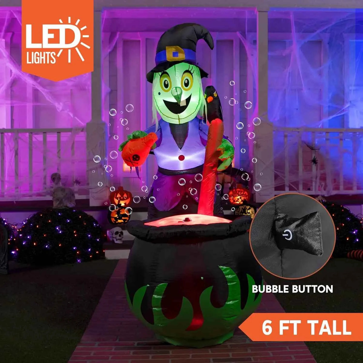 6 FT  Witch Halloween Inflatables Outdoor Decorations