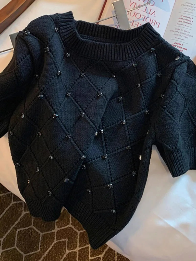 Knitted Diamond Short Sleeved Sweater