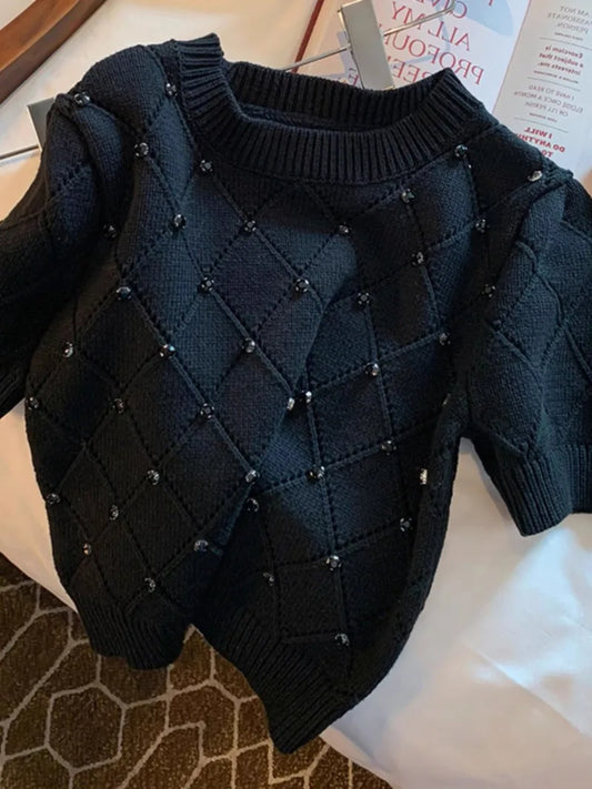 Knitted Diamond Short Sleeved Sweater