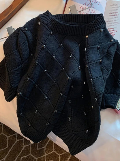 Knitted Diamond Short Sleeved Sweater