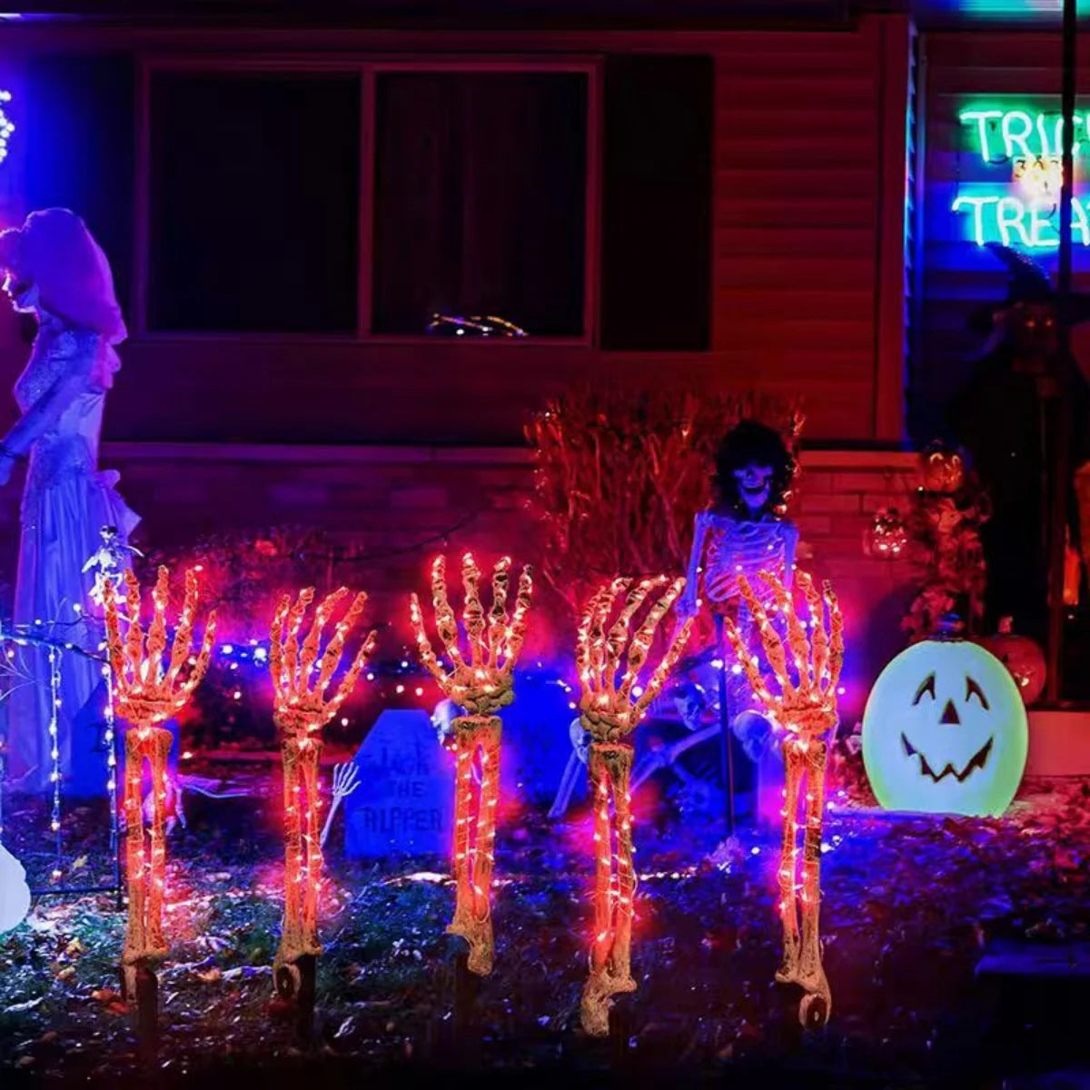 Halloween Solar Ghost Hand LED Light String, Ghost Festival Courtyard Atmosphere Decoration Light, Copper Wire Ground Plug Light Dabfavshop