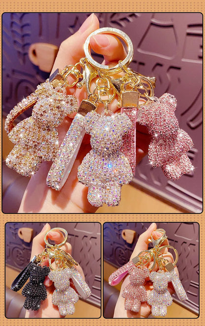 Cute Rhinestones Tassel Bear Keychain Couple Keychain Decoration Small Car Ring Student Bag Pendant Dabfavshop