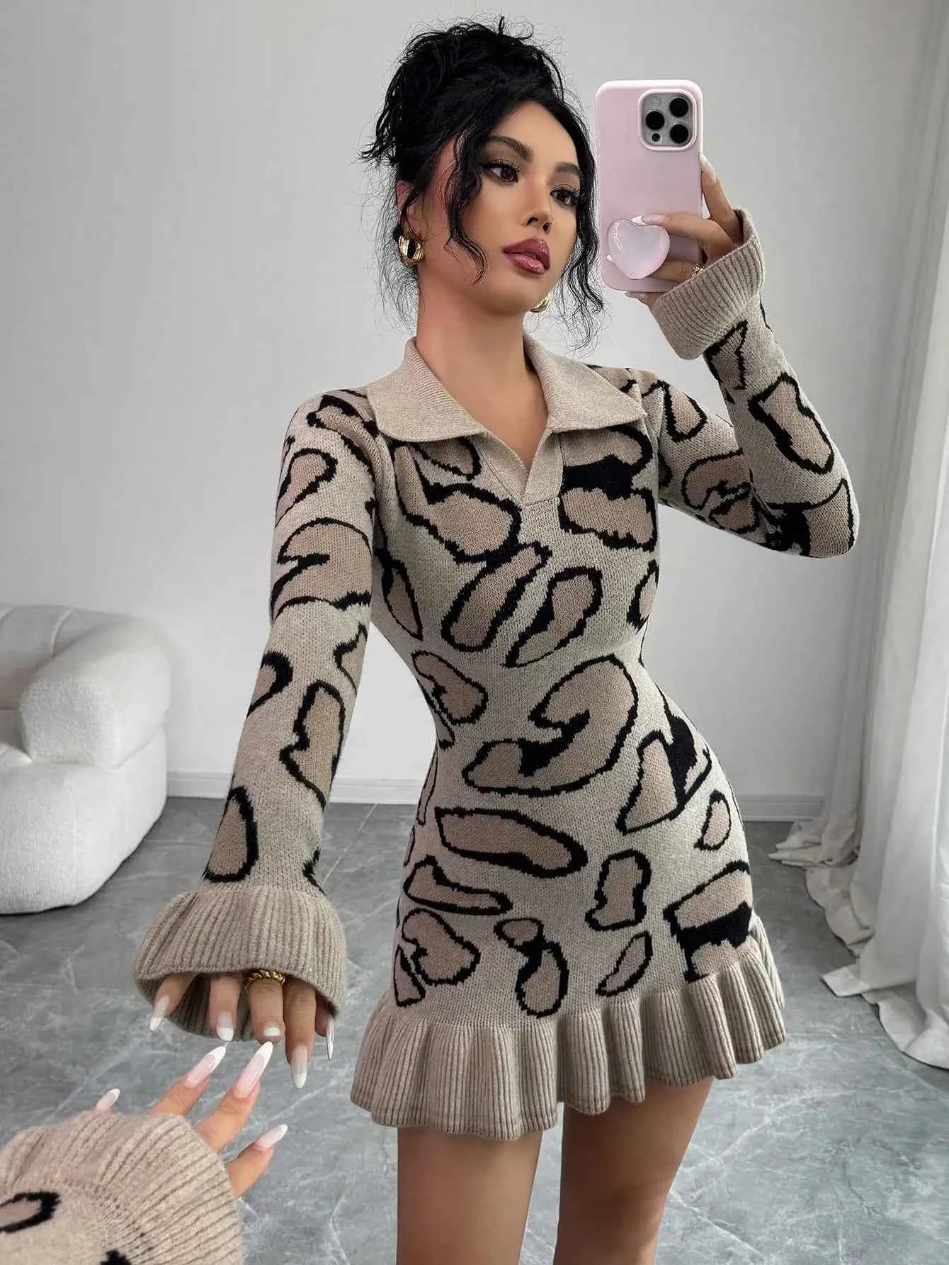 Leopard Print Knit Bodycon Dress