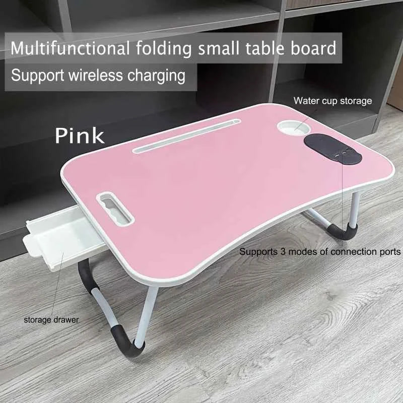 Simple, Sturdy and Durable, Wireless Charging, Foldable Small Table, Bed Laptop Table