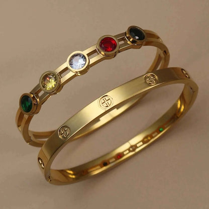 Stainless Steel Crystal Gold Color Bracelet (Unisex)