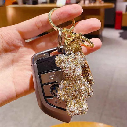 Cute Rhinestones Tassel Bear Keychain Couple Keychain Decoration Small Car Ring Student Bag Pendant